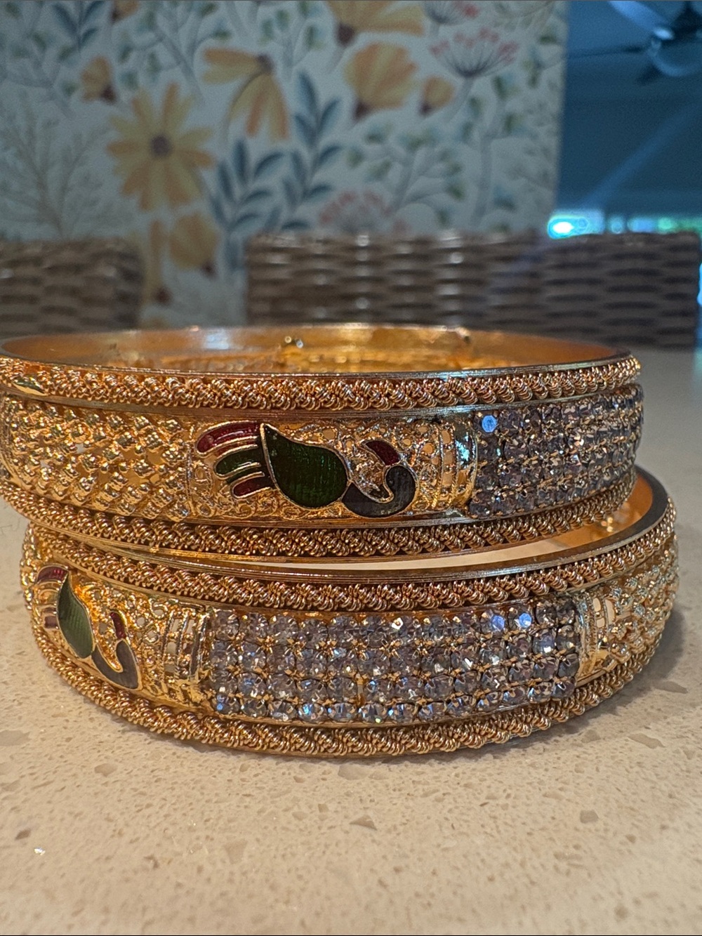 Gold Tone Crystal-Embellished Women's Bangle Bracelets (Set of 2)